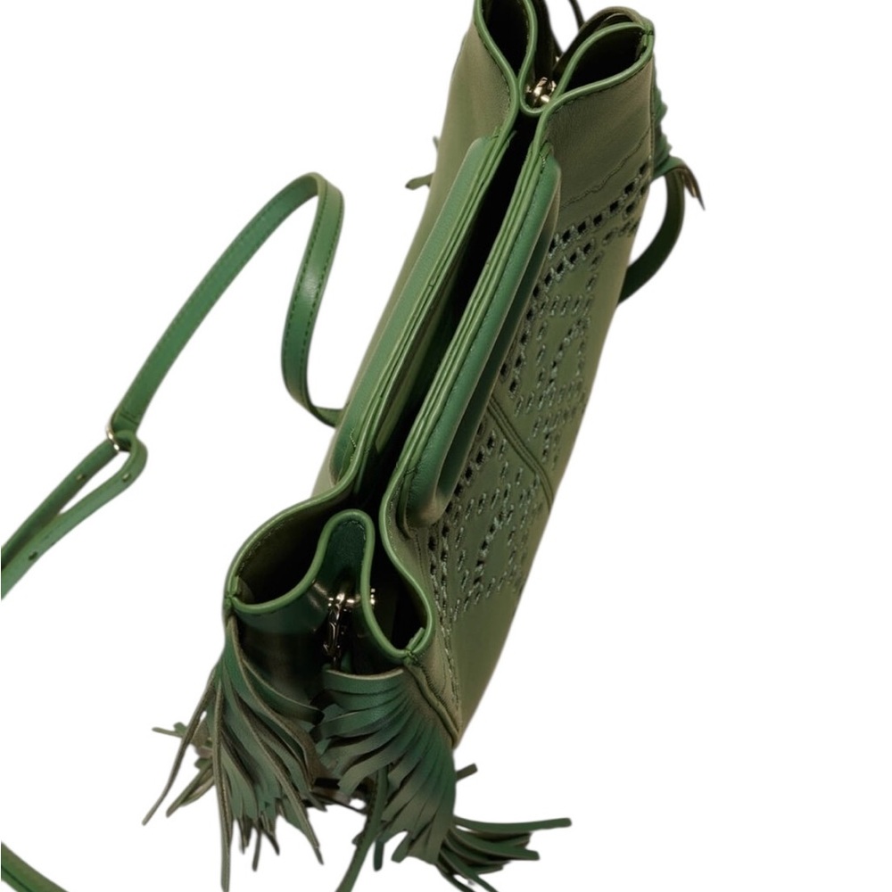 Maje Green Perforated Fringed Leather M Bag Convertible Clutch or Crossbody NWT - Picture 6 of 11
